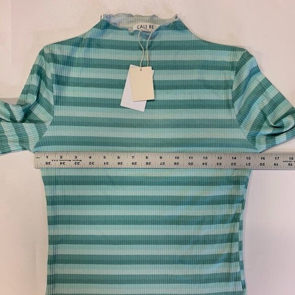 Cali Be Women's Striped Ribbed Mock Neck Long Sleeve‎ Top in Light Blue SZ L NWT - Picture 9 of 11